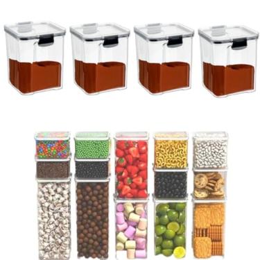 Imagem de Porta Mantimentos, Kit Completo Cozinha Potes Herméticos Empilháveis Trava Segurança Reforçada 100% Vedado(A - 4 POTES 1 LITRO)