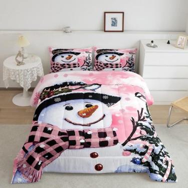 Imagem de Conjunto de roupa de cama Feelyou Kids Christmas Xmas Snowman Twin Siz
