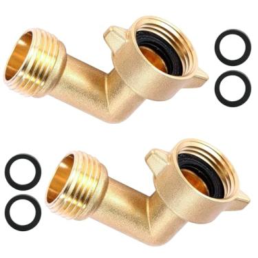Imagem de Seentech Conector de cotovelo de mangueira de jardim de latão 90 graus – Adaptador de mangueira de latão sólido de 3/4 polegada com 4 arruelas de borracha, encaixe de 90° à prova de vazamento para