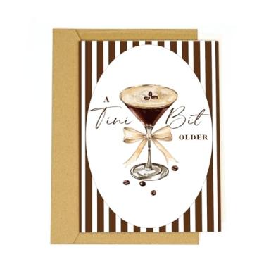 Imagem de tiangqiwoole Cartão de aniversário Espresso Martini - Cartão engraçado de café e coquetel para mulheres melhor amiga irmã filha esposa-Um presente de aniversário mais velho Tini Bit (Chestnut-Tini)