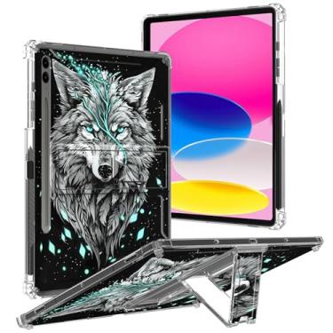 Imagem de Capa para Samsung Galaxy Tab S9 FE Plus 5G 12,4 polegadas 2023 com suporte e suporte para caneta, capa transparente de TPU leve à prova de choque para Galaxy Tab S9 FE+ 31,5 cm, lobo branco etéreo