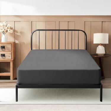 Imagem de Lençol com elástico para berço de 80 x 189 cm, bolso profundo de 20 cm, 100% algodão egípcio, 600 fios, ajuste confortável para colchão de três dobras, solteiro estreito, beliche, cama de hóspedes