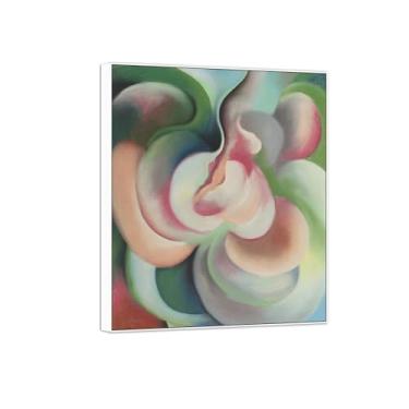 Imagem de Georgia O'Keeffe famosa arte de parede impressões em tela pronto para pendurar - pintura de moldura rosa e verde-branco para decoração de sala de estar 80 x 95 cm 31 x 37 pol