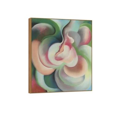 Imagem de BMZFYBS Georgia O'Keeffe famosa impressão em tela de parede pronta para pendurar - pintura de moldura de madeira rosa e verde para decoração de sala de estar 30 x 35 cm 12 x 13 pol