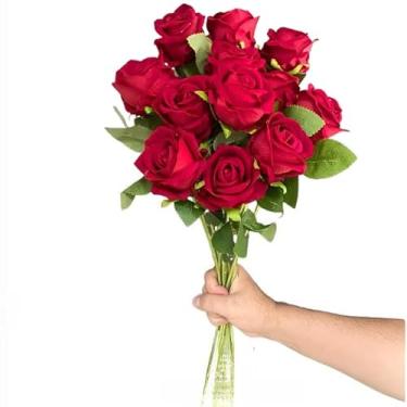 Imagem de Kit 10 Rosas Artificial Vermelha Aveludada Individual Dia Das Mães Decoração Arranjo Flor - Dia dos Namorados, Dia das Mães e Decoração de Luxo - Beleza Eterna