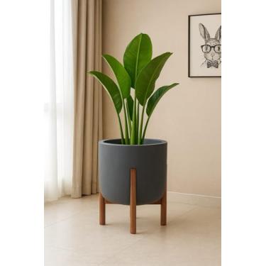 Imagem de Vaso de Plantas Decorativo com pé de Madeira Luxo para Casa (CINZA CHUMBO)