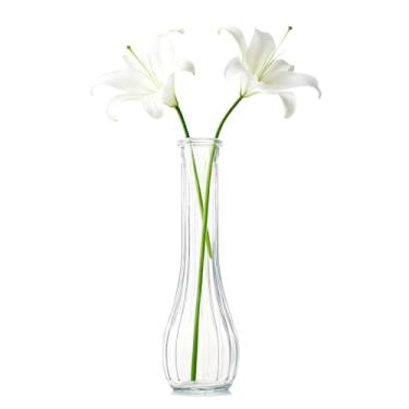 Imagem de Vaso de vidro transparente, haste única, feito à mão, gola estreita, design listrado vertical, vasos decorativos para rosas, tulipas de casamento, centro de mesa, decoração de escritório em casa