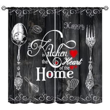Imagem de FengMingRui Cortinas de cozinha vintage pretas rústicas para casa de fazenda, garfo, colher, madeira, janela, tratamento para celeiro, banheiro, café, restaurante, sala de estar, quarto, casa