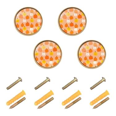 Imagem de Burbuja Maçanetas de armário de cozinha Halloween Pumpkins pacote com 4, puxadores de gaveta redonda de 3,5 cm com parafusos para armários de cozinha, quarto, armário