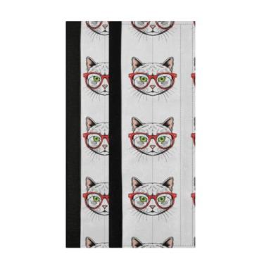 Imagem de Burbuja Conjunto de 2 capas de maçaneta de porta de geladeira para gatos usando óculos, lavável, forno, micro-ondas, antiderrapante, 35,5 x 14 cm