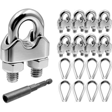 Imagem de Ganchos de parafuso de metal resistente, ferragens de aço galvanizado prata, pacote com 4, ganchos de suspensão de força industrial para uso interno e externo (M4-5/81.3 cm)