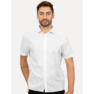 Imagem de Camisa Ellus Masculina Regular Manga Curta Linen Like Surf New Italian Branca-Masculino