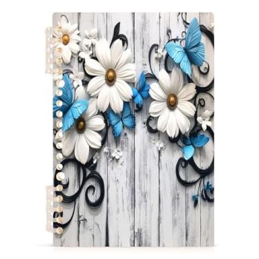 Imagem de Burbuja Caderno de borboleta floral em madeira, papel pautado universitário A5 com 60 folhas, fichário para escritório, 1 pacote