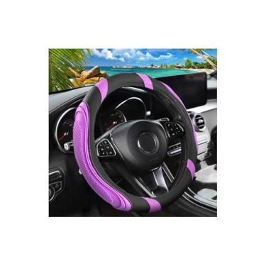Imagem de Osilly Capa de volante de couro de carro de 38 cm, acessórios automotivos, elástico, respirável, antiderrapante, protetor de roda macio para homens e mulheres, adequado para SUVs, caminhões, veículos
