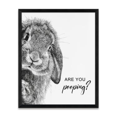 Imagem de Yidepot Arte de parede para decoração de banheiro - decoração de coelho impressões de coelhos moderno engraçado banheiro artork para casa quarto emoldurado 30 x 38 cm
