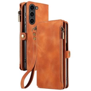 Imagem de LYJSMGZ Capa flip para Samsung Galaxy S25 Ultra/S25 Plus/S25, compartimento magnético para cartão com bloqueio de RFID, capa de corpo inteiro, à prova de choque, capa de grande capacidade, marrom, S25