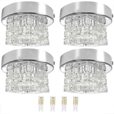 Imagem de Kit 4 Spot Cristal Sobrepor Plafon Prateado Sala Bet45 + Led - Acienda