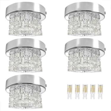 Imagem de 5 Plafon Spot Cristal Sobrepor Prateado Polido Bet45 + Led - Acienda