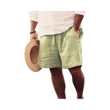 Imagem de Bermuda Masculina plus Size Leve De Linho E Algodão Para Verão, Respir