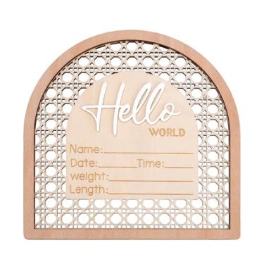 Imagem de Placa "Olá Mundo" para Recém-Nascido, 14cm Madeira Placa de Anúncio de Bebê em Arco Boas-Vindas Recém-Nascido Decoração Quarto Bebê Presente para Chá Adereço Fotos