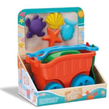 Imagem de CARRINHO DE PRAIA COM ACESSÓRIOS KIT BRINQUEDOS DE AREIA BALDE E MOLDES BALDINHO PARA PRAIA