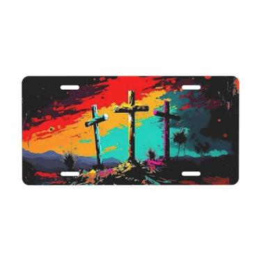 Imagem de Placa de carro colorida da cruz cristã Jesus religião decorativa. Placa de metal para carro. Placa de alumínio Noverlty impermeável Colorfast 30 x 15 cm