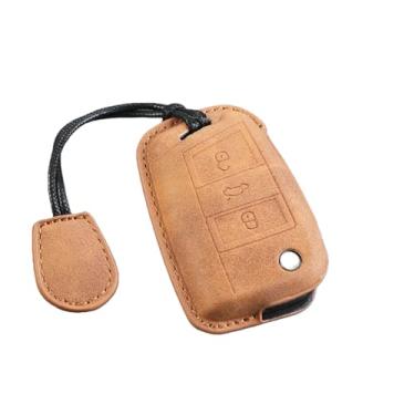 Imagem de Capa de couro para chave de carro, protetor de suporte compatível com vw golf 7 mk7 vii tiguan mk2 polo passat jetta lavida acessório(B-orange keyring)