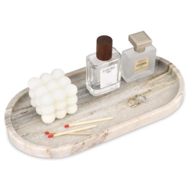Imagem de Bandeja oval de mármore para banheiro, bandeja de mesa de banheiro de mármore natural de luxo, bandeja decorativa de bancada de pedra para joias de perfume de café (Viva Jade, 30 x 15 x 2 cm)