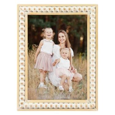 Imagem de Golden State Art Porta-retrato 12 x 18 cm – Porta-retrato com contas Boho – Madeira maciça branca envelhecida com vidro – Decoração de parede e mesa, 1 pacote