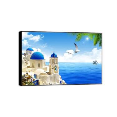 Imagem de Quadro preto arte de parede paisagem impressões em tela - edifícios marinhos árvores pássaros - pintura de decoração - imagens para quarto 60 x 90 cm 24 x 35 pol