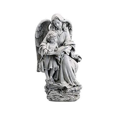 Imagem de Christian Brands Estátua de anjo da guarda sentado de 48 cm e criança no jardim