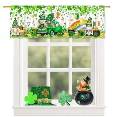 Imagem de Cortina de sanefa do dia de São Patrício para cozinha, decorações do dia de São Patrício, gnomos, caminhonete, janela, para sala de estar, quarto, verde, decoração do dia de São Patrício, com bolso de