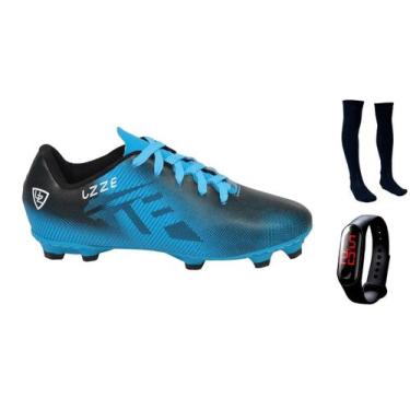 Imagem de Chuteira Campo Adulto Nova UZ + Meião + Relógio - Uzze, Celeste, 35