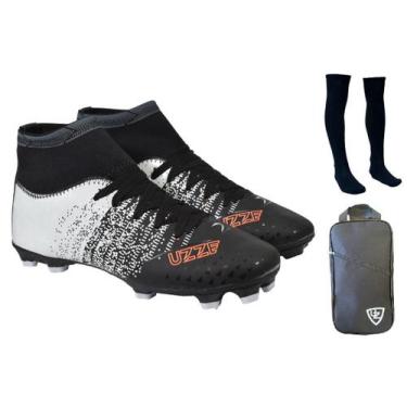 Imagem de Chuteira Campo Adulto Botinha Travas Gramado + Meião + Bolsa Mochila E