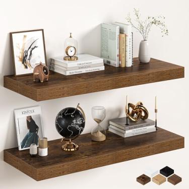 Imagem de Prateleiras flutuantes de 91 cm para parede, pacote com 2 prateleiras de parede de madeira rústica para quarto, cozinha ou banheiro, prateleira flutuante com suportes invisíveis para livros