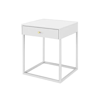 Imagem de Mesa de cabeceira para sofá, mesa de cabeceira para casa, armário lateral estreito, sala de estar, quarto, mesa de cabeceira moderna e minimalista com suporte para gavetas, mesa pequena (branca)