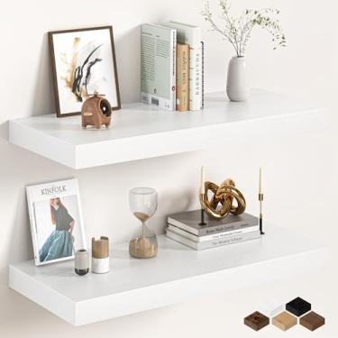Imagem de Prateleiras flutuantes brancas de 81 cm para parede, prateleiras de 30 cm de profundidade para quarto, cozinha, banheiro, prateleira flutuante de madeira rústica com suportes invisíveis para livros