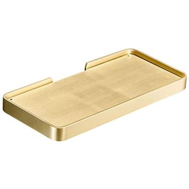 Imagem de Prateleiras flutuantes prateleira de banheiro nórdica, rack de armazenamento de latão sólido, decoração de parede de luxo leve, prateleiras flutuantes domésticas, rolamento de carga 7 kg (cor: ouro