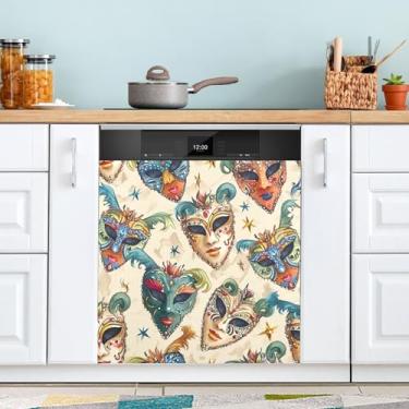 Imagem de ATTX Capa magnética de lava-louças padrão de máscaras de carnaval | Adesivo decorativo de eletrodomésticos de 58,4 cm x 66 cm para armários domésticos e eletrodomésticos (18)