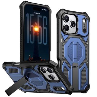 Imagem de Genérico Cool Mini Kickstand capa magnética para iPhone 17/17 Air/17 Pro/17 Pro Max, capa fina de grau militar, absorção contra impactos e proteção da câmara anti-riscos (azul, 17 Pro)
