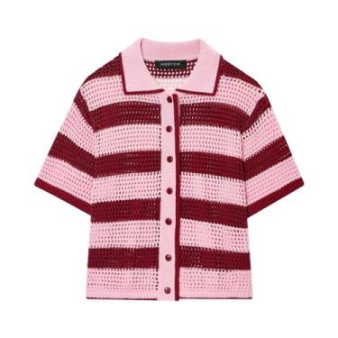 Imagem de Conjunto De Verão Feminino De Malha Com Camisa Listrada E Shorts, Com 