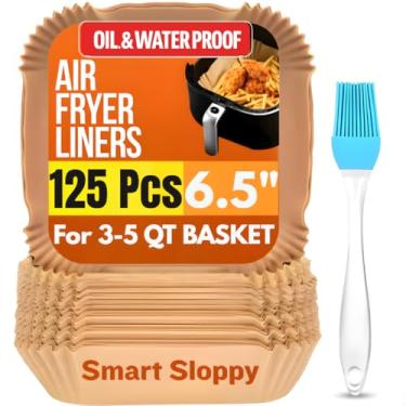Imagem de Forros descartáveis para fritadeira a ar – 125 peças de papel pergaminho antiaderente, à prova de óleo e à prova d'água para facilitar a limpeza | Serve para cestas QT Air Fryer (quadradas de 125