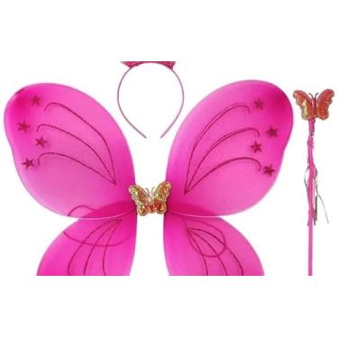 Imagem de Kit Fantasia Asa de Borboleta com Varinha Infantil Cor Rosa para Carnaval, Festa e Aniversário