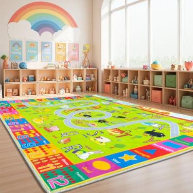 Imagem de Tapetes infantis para quarto de crianças, tapete educacional ABC para sala de aula, tapete antiderrapante lavável para sala de jogos para meninos e meninas, tapete de brincar de estrada de zoológico