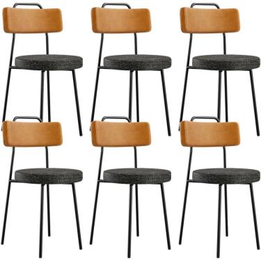 Imagem de Kit 06 Cadeiras Decorativa Estofada Sala Jantar Barcelona L02 Couríssimo Whisky Linho Chumbo - Lyam