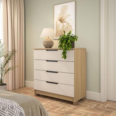 Imagem de Cômoda 5 Gavetas 100% Mdf Barcelona Off White/Carvalho