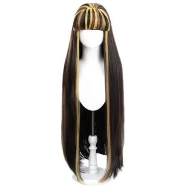 Imagem de Peruca de cosplay longa reta destacada 80 cm preta marrom - yiweisai