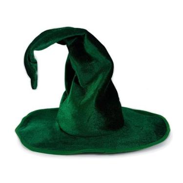Imagem de Chapéu de bruxa de veludo verde com ponta enrolada para adultos - yiwe