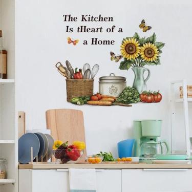 Imagem de Adesivos de parede de cozinha com design de girassol e vegetais em PVC