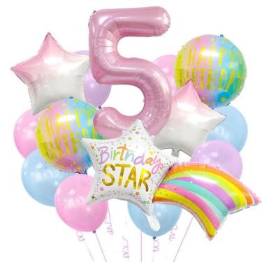 Imagem de Kit de balão para festa de 5º aniversário com 32 cm, número 5, Rainbow